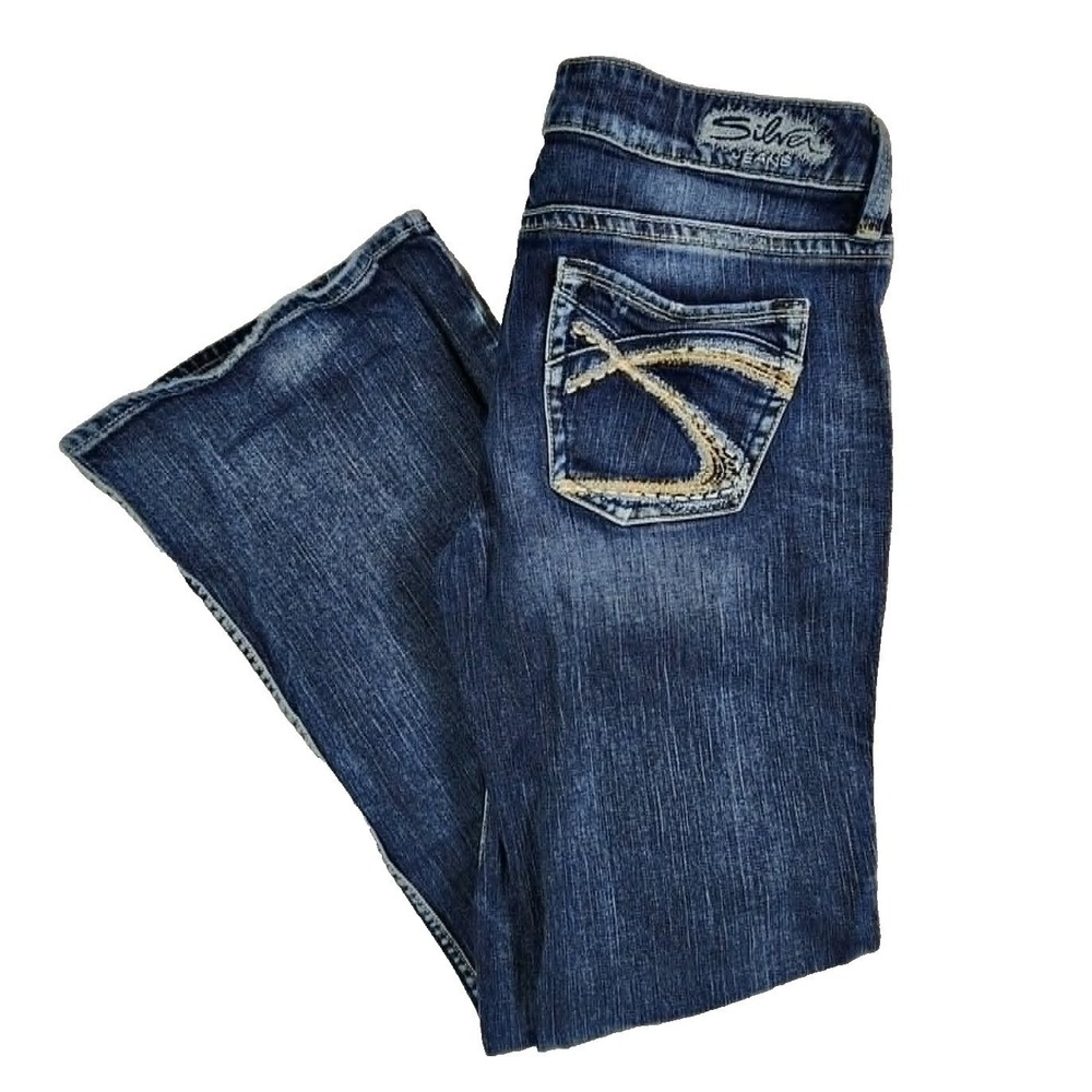 Silver Jeans Eden Blue Womens 30/33 Bootcut Mid Rise Dark Wash Embroidered Denim